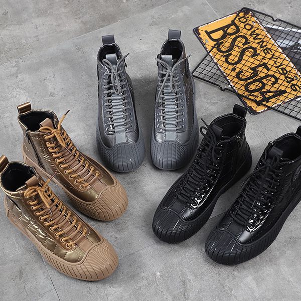 autumn and winter hip hop style casual korean fashion high lace up trend men's single shoes, Black
autumn and winter hip hop style casual korean fashion high lace up trend men's single shoes, Black