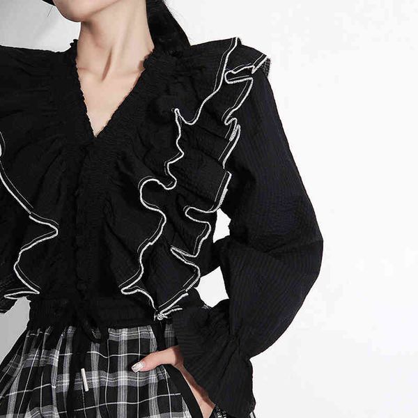 tees patchwork ruffle shirt for women v neck flare long sleeve casual elegant blouse female fashion clothing spring, White
tees patchwork ruffle shirt for women v neck flare long sleeve casual elegant blouse female fashion clothing spring, White