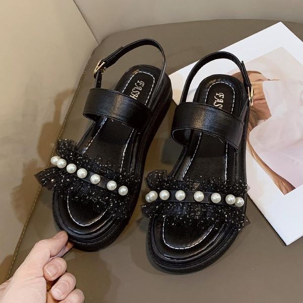 sandals female student flat-heeled summer casual open-toed one-word buckle beaded women tide, Black
sandals female student flat-heeled summer casual open-toed one-word buckle beaded women tide, Black