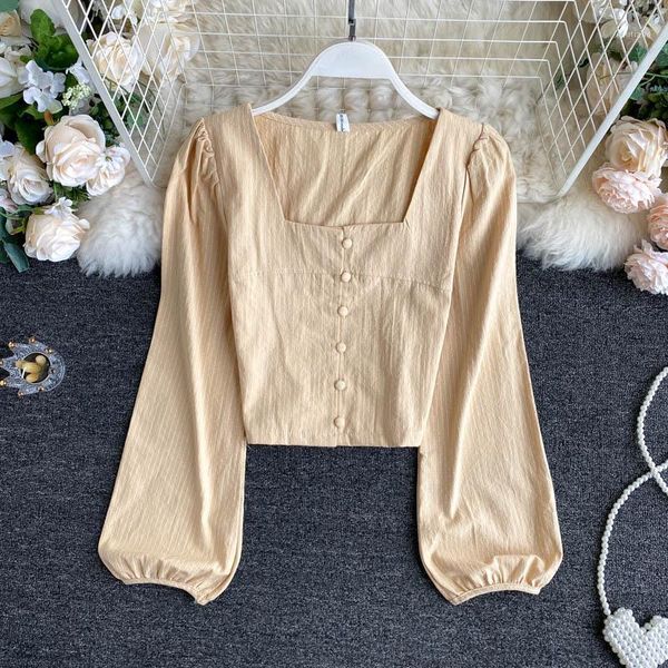 lady long puff sleeve shirt women's korean retro square collar buckle short slim autumn 2021 fashion blouse n927 blouses & shirts, White
lady long puff sleeve shirt women's korean retro square collar buckle short slim autumn 2021 fashion blouse n927 blouses & shirts, White