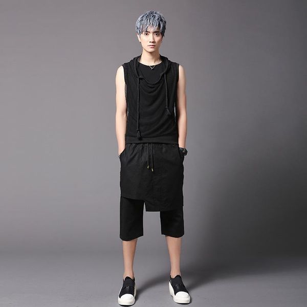 men's pants spring and summer singer stage style personality crotch stack design dark hair stylist cropped harlan, Black 
men's pants spring and summer singer stage style personality crotch stack design dark hair stylist cropped harlan, Black