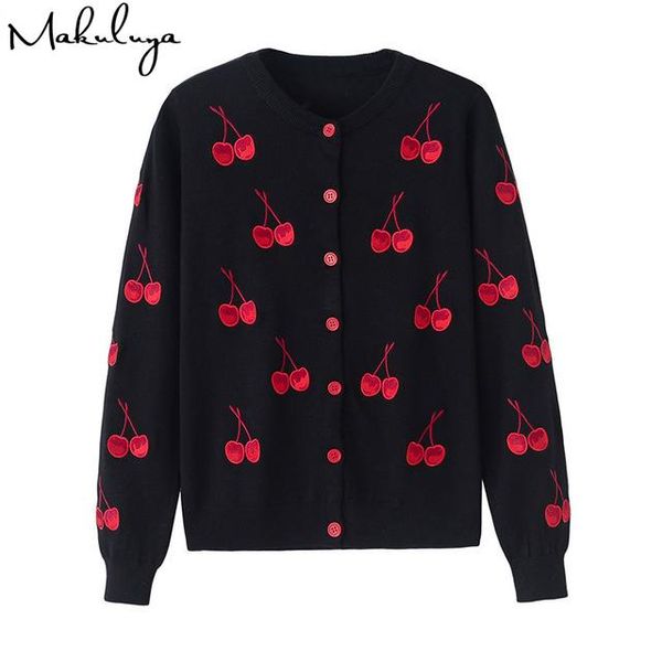 women's sweaters makuluya chic cherry embroidery women o-neck long-sleeved cute knitted cardigan sweater spring autumn slim coat girl, White;black
women's sweaters makuluya chic cherry embroidery women o-neck long-sleeved cute knitted cardigan sweater spring autumn slim coat girl, White;black