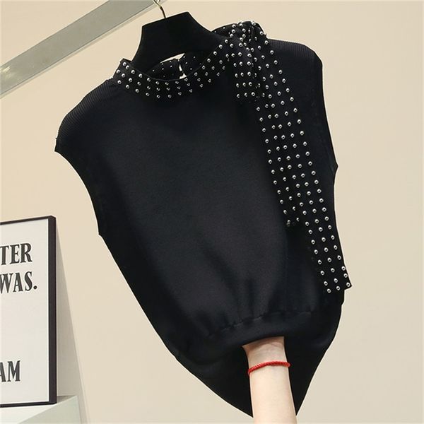 knitted ice silk sleeveless beading tank women black white summer new arrival 210319
knitted ice silk sleeveless beading tank women black white summer new arrival 210319