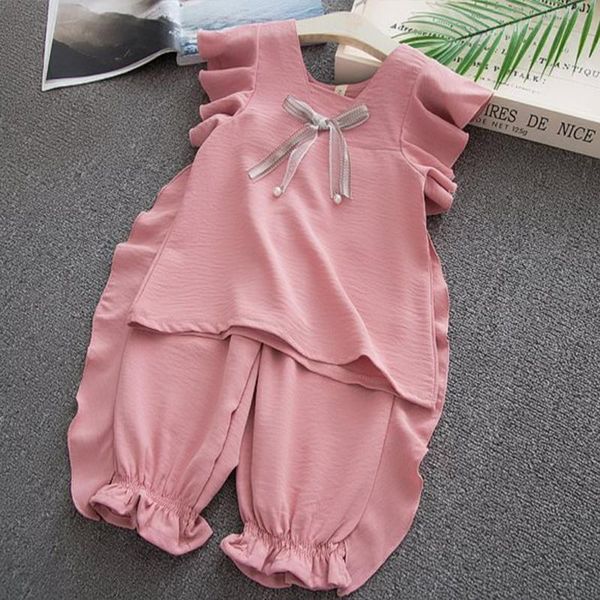 clothing sets girls summer suit solid color kids clothes flying-sleeve t-shirt + ruffle pants casual two-piece boutique children, White
clothing sets girls summer suit solid color kids clothes flying-sleeve t-shirt + ruffle pants casual two-piece boutique children, White
