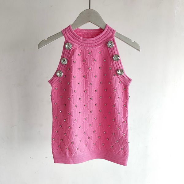 325 2021 spring summer brand same style sweaters crew neck sleeveless pullover beads pink sweater women clothes dl, White;black
325 2021 spring summer brand same style sweaters crew neck sleeveless pullover beads pink sweater women clothes dl, White;black