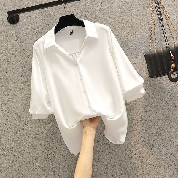 l-4xl spring one pocket women white blouse female shirt 3/4 sleeve casual turn-down collar ol style women loose blouses 210604
l-4xl spring one pocket women white blouse female shirt 3/4 sleeve casual turn-down collar ol style women loose blouses 210604