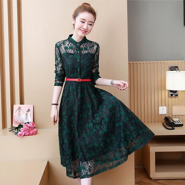 casual dresses l-5xl laege size autumn lace dress women green elegant plus long evening party female button lady office, Black;gray
casual dresses l-5xl laege size autumn lace dress women green elegant plus long evening party female button lady office, Black;gray