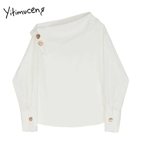 yitimuceng white blouse women long sleeve metal decoration button up shirts straight spring fashion skew collar 210601
yitimuceng white blouse women long sleeve metal decoration button up shirts straight spring fashion skew collar 210601