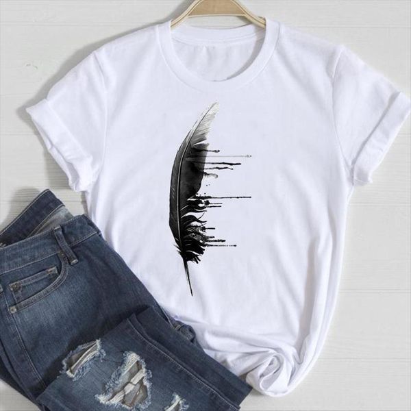 short sleeve watercolor feather women t shirt 90s fashion cartoon summer tshirts clothes graphic lady print tee, White
short sleeve watercolor feather women t shirt 90s fashion cartoon summer tshirts clothes graphic lady print tee, White