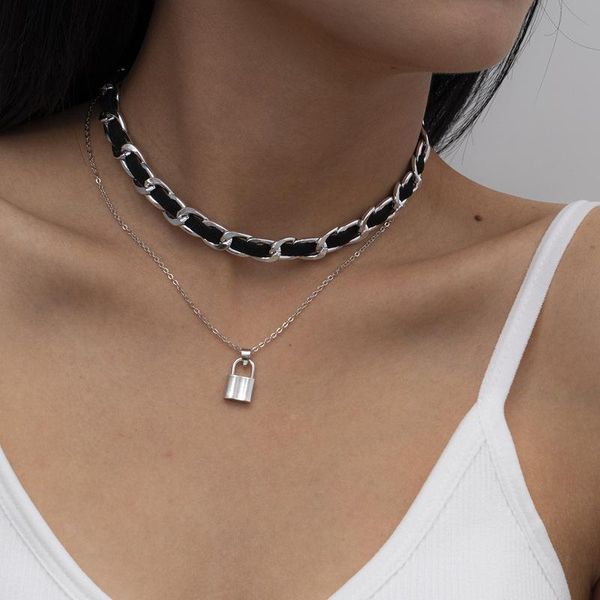 korean simple black velvet twisted lock pendant necklace for women gold color linked chain chunky multi-layers chokers necklaces, Silver
korean simple black velvet twisted lock pendant necklace for women gold color linked chain chunky multi-layers chokers necklaces, Silver