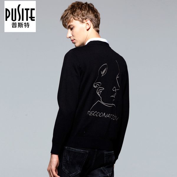 sweater knit pusite autumn and winter round neck men's slim fitting pullover chao brand long sleeve 55, White;black
sweater knit pusite autumn and winter round neck men's slim fitting pullover chao brand long sleeve 55, White;black