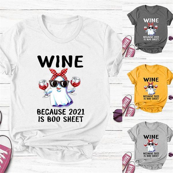 women's t-shirt festive halloween ghost festival short sleeve wine because casual base cute glass letters, White
women's t-shirt festive halloween ghost festival short sleeve wine because casual base cute glass letters, White