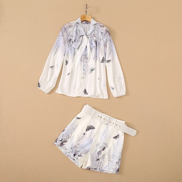 european and american women's wear for summer 2021 printed shirt with long sleeves and bow neck belt shorts fashion suits, White
european and american women's wear for summer 2021 printed shirt with long sleeves and bow neck belt shorts fashion suits, White