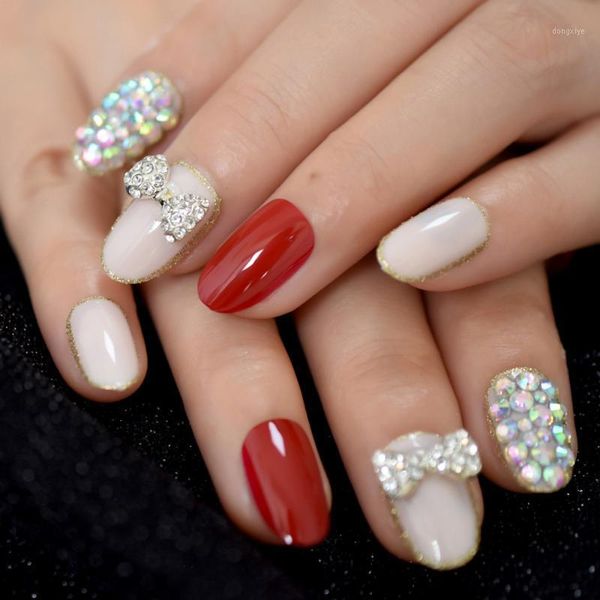 full rhinestones designed custom press on nails grace silver bowknot beige acrylic false nail art tips1, Red;gold
full rhinestones designed custom press on nails grace silver bowknot beige acrylic false nail art tips1, Red;gold