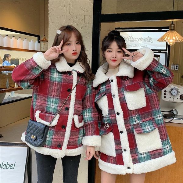 women's wool & blends 2021 winter south korea sweet plaid woolen loose-fit slimming high collar coat womens fashion /40, Black
women's wool & blends 2021 winter south korea sweet plaid woolen loose-fit slimming high collar coat womens fashion /40, Black