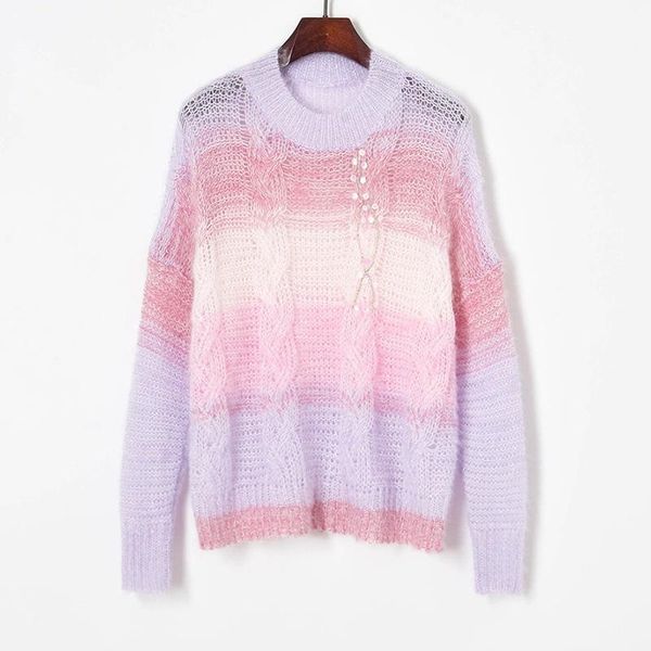 women's sweaters thin see through sweater women 2021 autumn perspective gradient color mohair o neck lazy oaf pullover fashion, White;black
women's sweaters thin see through sweater women 2021 autumn perspective gradient color mohair o neck lazy oaf pullover fashion, White;black