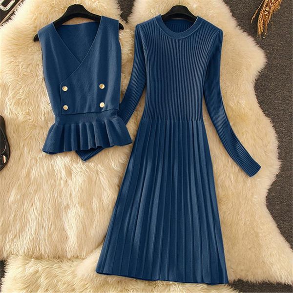 two piece dress 2021 autumn winter vest women set korean fashion long sleeve knitted sweater loose dresses, White
two piece dress 2021 autumn winter vest women set korean fashion long sleeve knitted sweater loose dresses, White