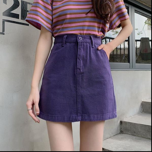 summer korean soild high women skirts waist slim casual a line denim purple harajuku plus size cotton, Black
summer korean soild high women skirts waist slim casual a line denim purple harajuku plus size cotton, Black
