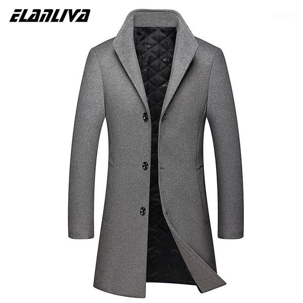 woolen overcoat men's mid long spring and autumn jacket slim fitting windbreaker fashion trench coats, Tan;black
