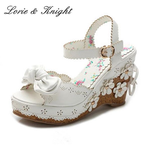 sweet pink/white bow & flowers platform wedge sandals princess lolita girls summer shoes, Black
sweet pink/white bow & flowers platform wedge sandals princess lolita girls summer shoes, Black