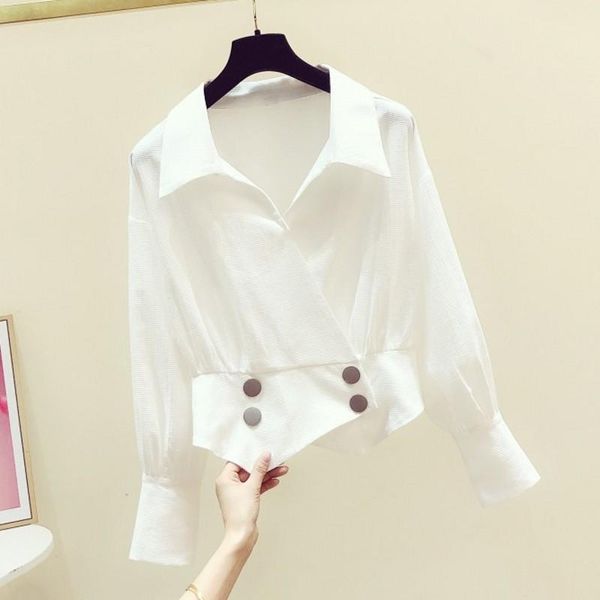 office lady white blouse 2021 summer v-neck turn-down collar long-sleeved button short high waist female pulls outwear women's blouses
office lady white blouse 2021 summer v-neck turn-down collar long-sleeved button short high waist female pulls outwear women's blouses