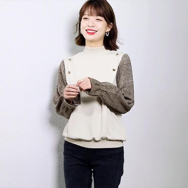 women's sweaters retro plaid half turtleneck pullover autumn and winter design sense niche loose long sleeve knitted for women, White;black
women's sweaters retro plaid half turtleneck pullover autumn and winter design sense niche loose long sleeve knitted for women, White;black
