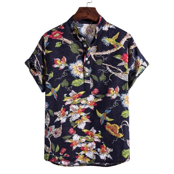 men's casual shirts men short sleeve stand collar printed shirt vintage pattern floral summer hawaiian holiday camisa masculina, White;black
men's casual shirts men short sleeve stand collar printed shirt vintage pattern floral summer hawaiian holiday camisa masculina, White;black