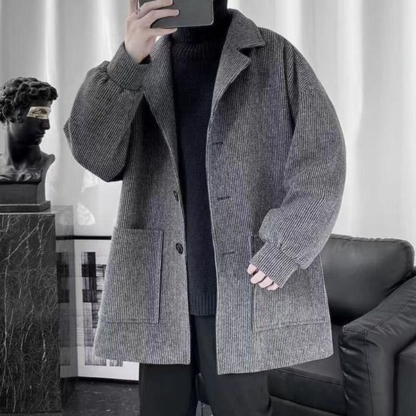 men's wool & blends 2021 woolen coat male british style korean tren notched lapel mid-length pocket, Black
men's wool & blends 2021 woolen coat male british style korean tren notched lapel mid-length pocket, Black