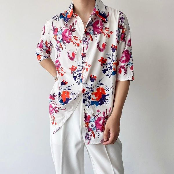 men's casual shirts summer flower fashion printed men korean loose short-sleeved mens hawaiian -xl, White;black 
men's casual shirts summer flower fashion printed men korean loose short-sleeved mens hawaiian -xl, White;black