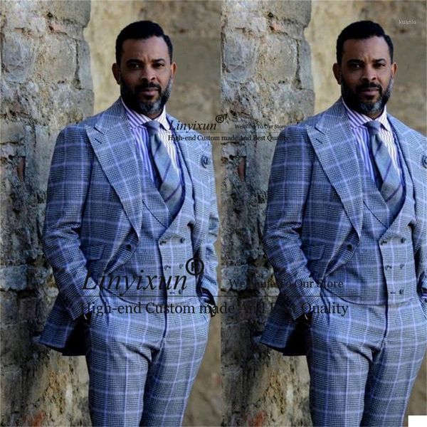 men's suits & blazers blue houndstooth plaid men slim fit groom tuxedo for wedding 3 pieces formal male blazer vest pants set ensembles, White;black
men's suits & blazers blue houndstooth plaid men slim fit groom tuxedo for wedding 3 pieces formal male blazer vest pants set ensembles, White;black