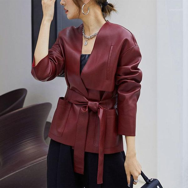 women autumn winter faux pu leather outerwear lady v-neck sashes long sleeve motorcycle short coat female solid jacket h211 women's &, Black
women autumn winter faux pu leather outerwear lady v-neck sashes long sleeve motorcycle short coat female solid jacket h211 women's &, Black