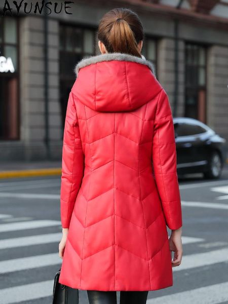 women's leather & faux real jacket women collar hooded winter down jackets sheepskin coat female veste femme, Black
women's leather & faux real jacket women collar hooded winter down jackets sheepskin coat female veste femme, Black