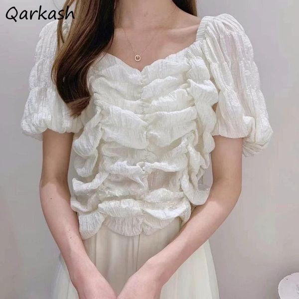 women's blouses & shirts blouse women summer female solid folds chiffon square collar elegant korean style design trendy cozy leisure, White
women's blouses & shirts blouse women summer female solid folds chiffon square collar elegant korean style design trendy cozy leisure, White