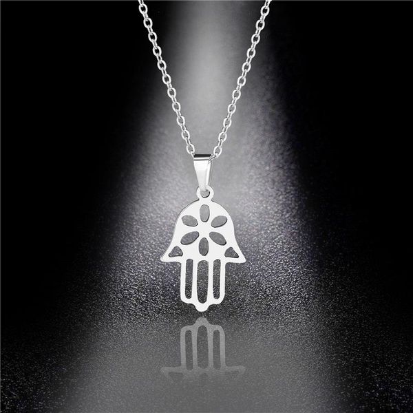 pendant necklaces fashion wild retro palm accessories female stainless steel hand necklace, Silver