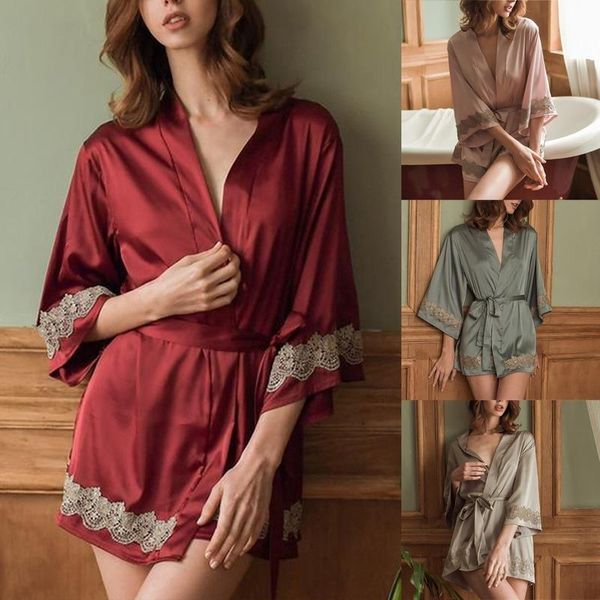 women's sleepwear 2piece pink pajamas sets lace stain homewear women faux silk dressing gown summer autumn robe night, Black;red
women's sleepwear 2piece pink pajamas sets lace stain homewear women faux silk dressing gown summer autumn robe night, Black;red