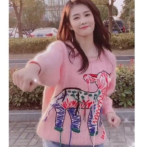 women's sweaters 2021 sweater lazy pink deer embroidery tassel women winter, White;black
women's sweaters 2021 sweater lazy pink deer embroidery tassel women winter, White;black