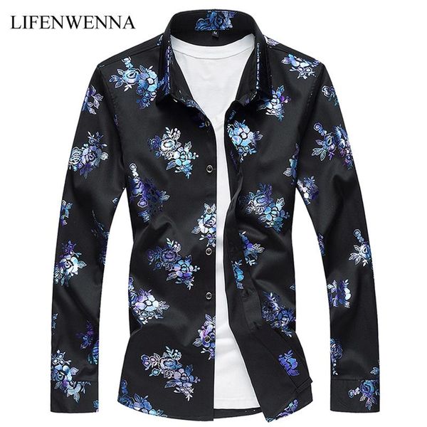 fashion casual men's shirt 2021 autumn flower print long sleeve shirts mens business dress men clothes -7xl, White;black 
fashion casual men's shirt 2021 autumn flower print long sleeve shirts mens business dress men clothes -7xl, White;black