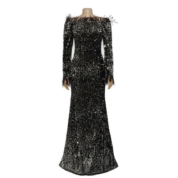 casual dresses party women evening slash neck sequins velvet dress ostrich feather collar bodycon bandage fishtail maxi club, Black;gray
casual dresses party women evening slash neck sequins velvet dress ostrich feather collar bodycon bandage fishtail maxi club, Black;gray