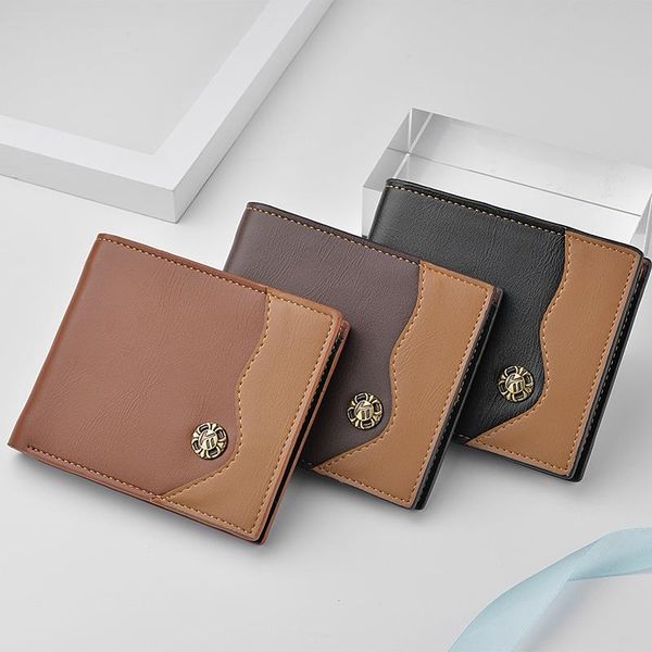 wallets men's wallet short stitching three-fold three-color pu multi-card purse, Red;black
wallets men's wallet short stitching three-fold three-color pu multi-card purse, Red;black