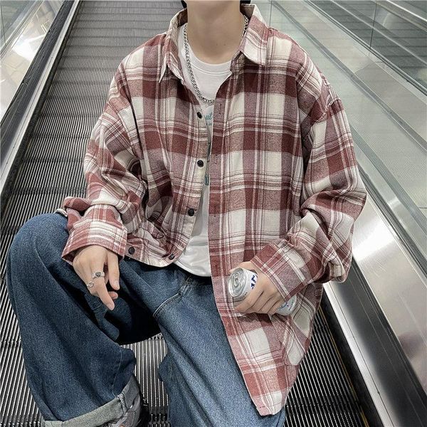 men's casual shirts pure cotton shirt korean plaid fashion loose streetwear retro long-sleeved men, White;black
men's casual shirts pure cotton shirt korean plaid fashion loose streetwear retro long-sleeved men, White;black