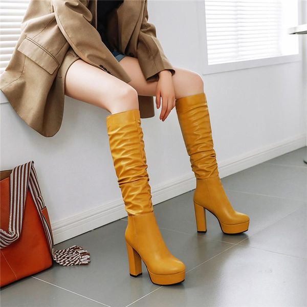 boots 2021 yellow blue black concise platform pleated knee high heels women winter shoes plus size long knight boot
boots 2021 yellow blue black concise platform pleated knee high heels women winter shoes plus size long knight boot
