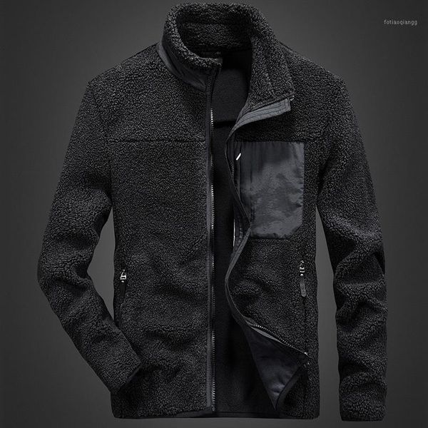 winter fleece jacket long sleeve men's thickened cashmere cotton padded teddy jackets, Black;brown 
winter fleece jacket long sleeve men's thickened cashmere cotton padded teddy jackets, Black;brown