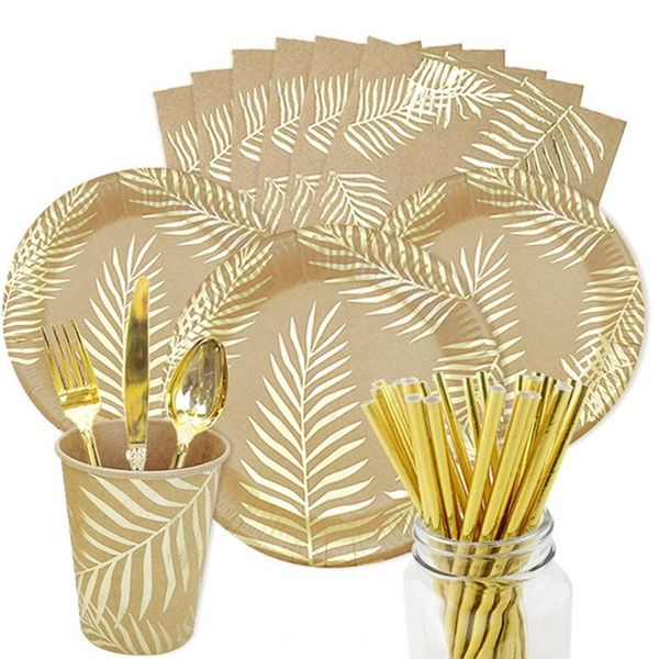disposable dinnerware palm leaf kraft gold foil tableware sets plates cups napkins birthday party anniversary wedding decration
disposable dinnerware palm leaf kraft gold foil tableware sets plates cups napkins birthday party anniversary wedding decration