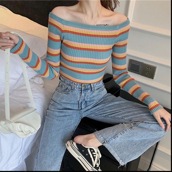 fashion autumn winter stripes womens sweaters print slim long sleeved one word collar bottom knit w2, White;black
fashion autumn winter stripes womens sweaters print slim long sleeved one word collar bottom knit w2, White;black