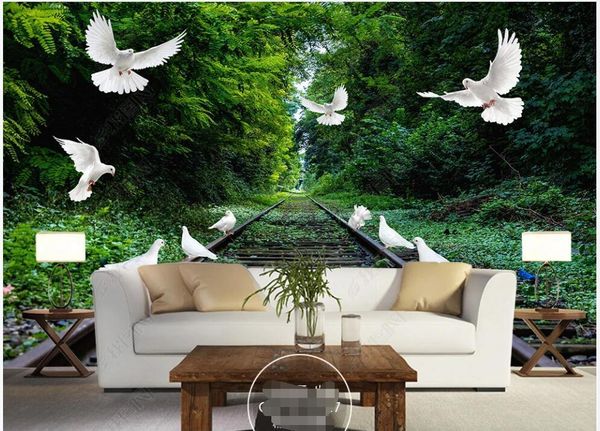 wallpapers 3d po wallpaper custom mural pigeon on track among woods home decor in the living room for walls 3 d