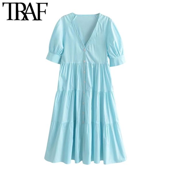 women chic fashion button-up ruffled midi dress vintage v neck puff sleeve female dresses vestidos mujer 210507, Black;gray
women chic fashion button-up ruffled midi dress vintage v neck puff sleeve female dresses vestidos mujer 210507, Black;gray