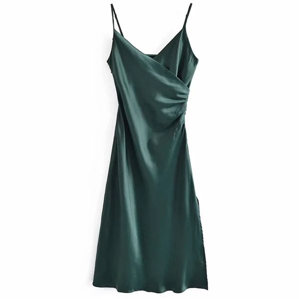 green satin slip dress summer fashion sleeveless spaghetti strap wrap front ruched split side women midi party 210604, Black;gray
green satin slip dress summer fashion sleeveless spaghetti strap wrap front ruched split side women midi party 210604, Black;gray