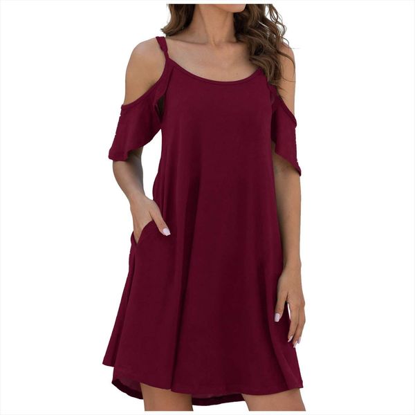 fashion cold shoulder short ruffle womens dresses sleeve summer mid with pocket casual adjustable straps daily elegent vestidos, Black;gray
fashion cold shoulder short ruffle womens dresses sleeve summer mid with pocket casual adjustable straps daily elegent vestidos, Black;gray
