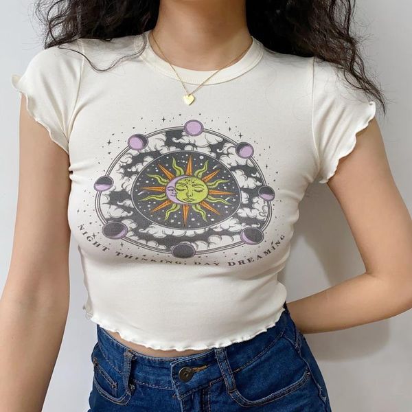 europe and the united states slim navel short wavy t-shirt women printed sleeves women's, White
europe and the united states slim navel short wavy t-shirt women printed sleeves women's, White