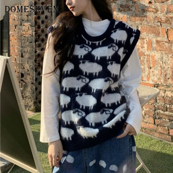 women's vests 2021 auutmn winter sheep pattern knitted sweater vest women soft and warm o-neck turtleneck harajuku, Black;white
women's vests 2021 auutmn winter sheep pattern knitted sweater vest women soft and warm o-neck turtleneck harajuku, Black;white